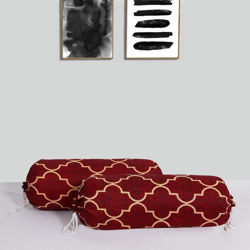 Kuber Industries Bolster Cover | Soft Cotton Bolster Cover Set|Diwan Round Bolster Pillow Covers|Luxurious Lattice Print Roll Masand Cover | 16x32 Inch|Pack of 12 | Red - Image 4
