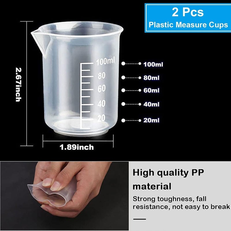 KeCool Measuring cup Kit - 15pc 30ml & 100ml Plastic Measuring Cups for Paint Resin Mixing & Medicine, 5 Mixing Sticks, 10 Finger Cots, 5 Transfer Pipettes - Image 5