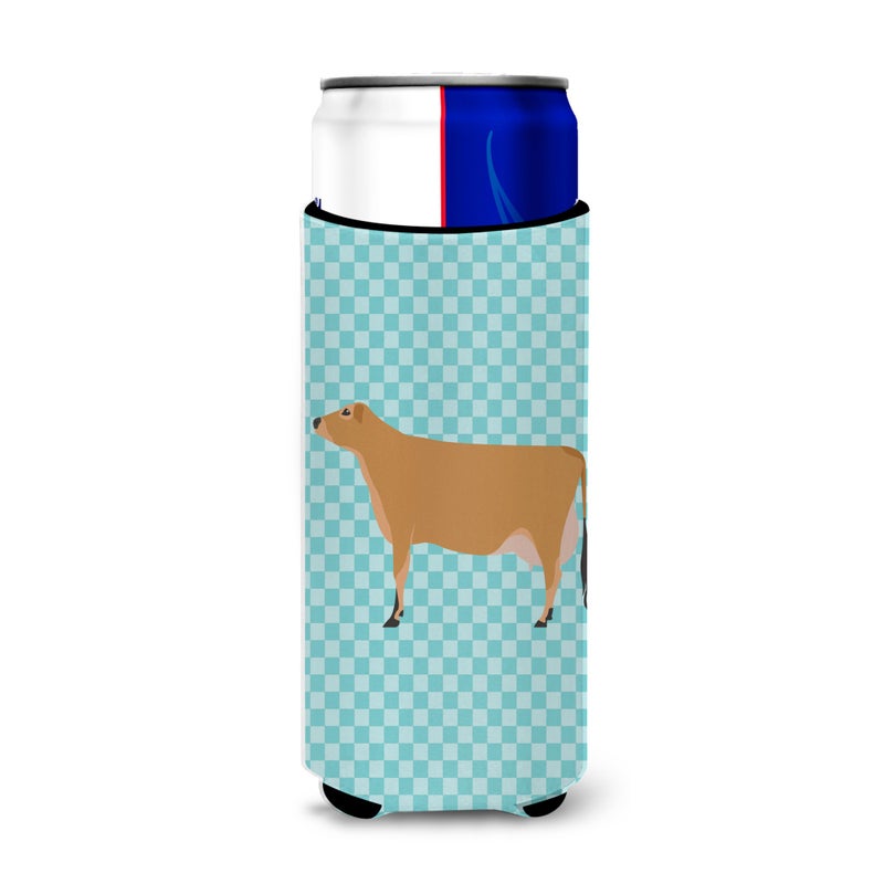 Caroline's Treasures ""Caroline's Treasures Jersey Cow Blue Check Decorative Can Hugger  Slim  Multicolor""