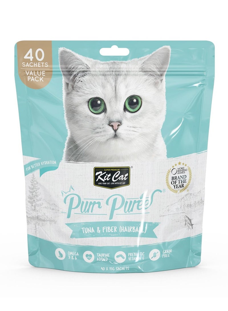 Kit Cat Purr Puree Tuna & Fiber (Hairball) (40 Sachets Value Pack)