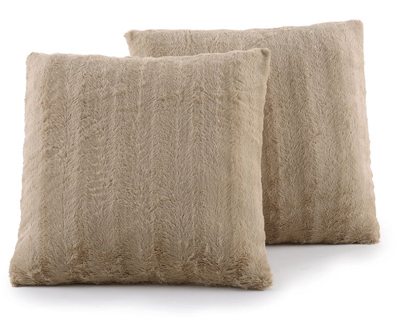Cheer Collection Faux Fur Throw Pillows  Decorative Pillows for Couch Bed Throw Pillows Sand Accent Pillows for Bedroom or Living Room Aesthetic Set of 2 Furry Throw Pillows 18x18