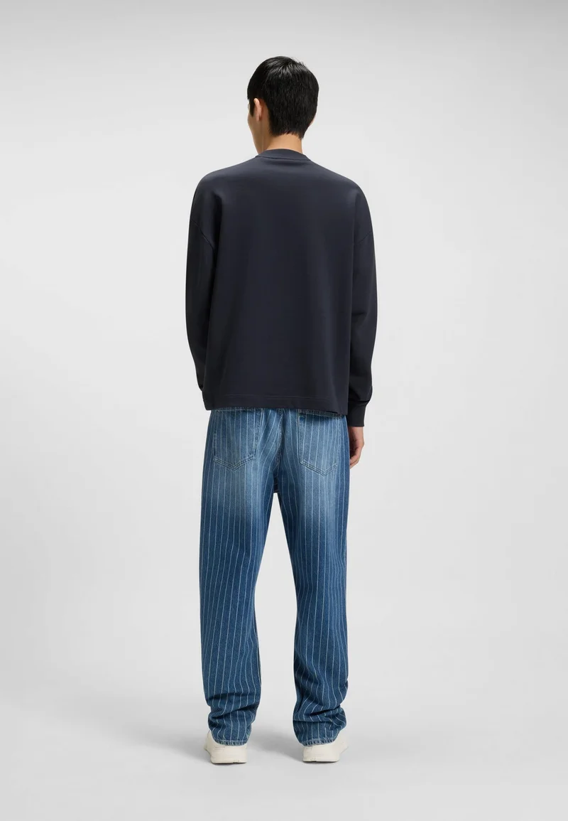HUGO Cotton-terry sweatshirt with blue logo patch
