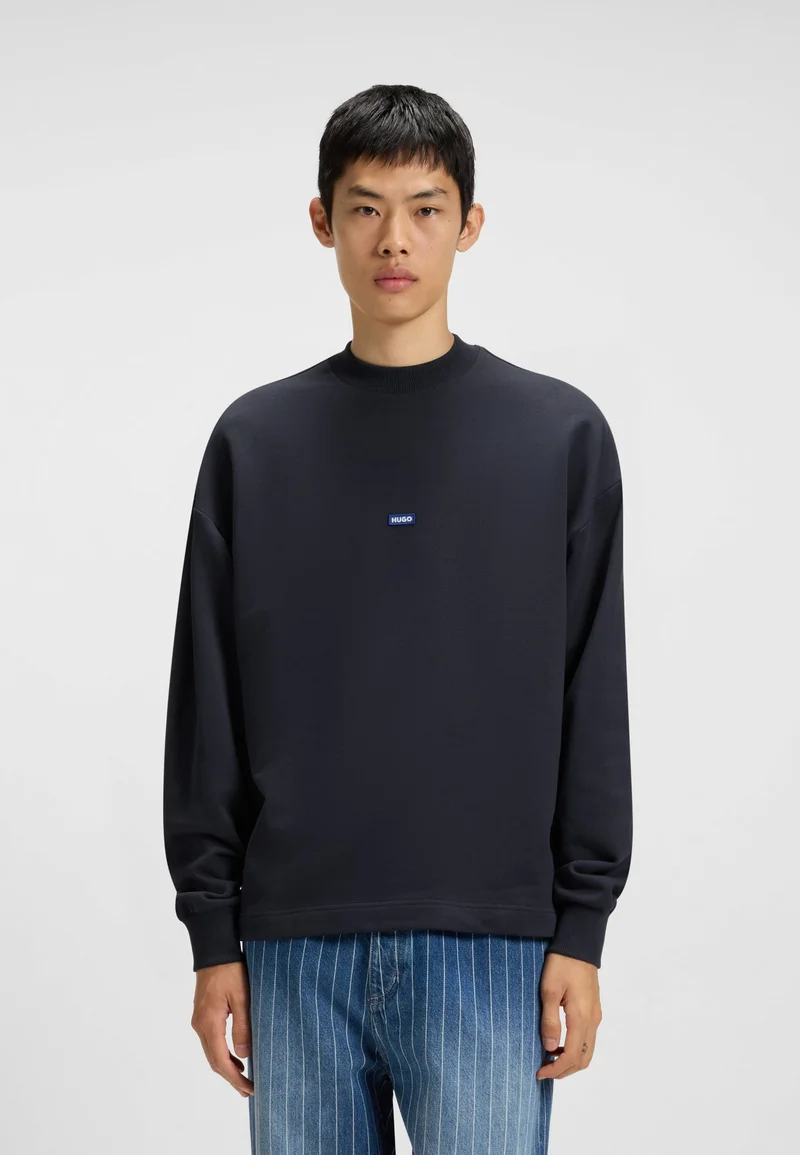 HUGO Cotton-terry sweatshirt with blue logo patch