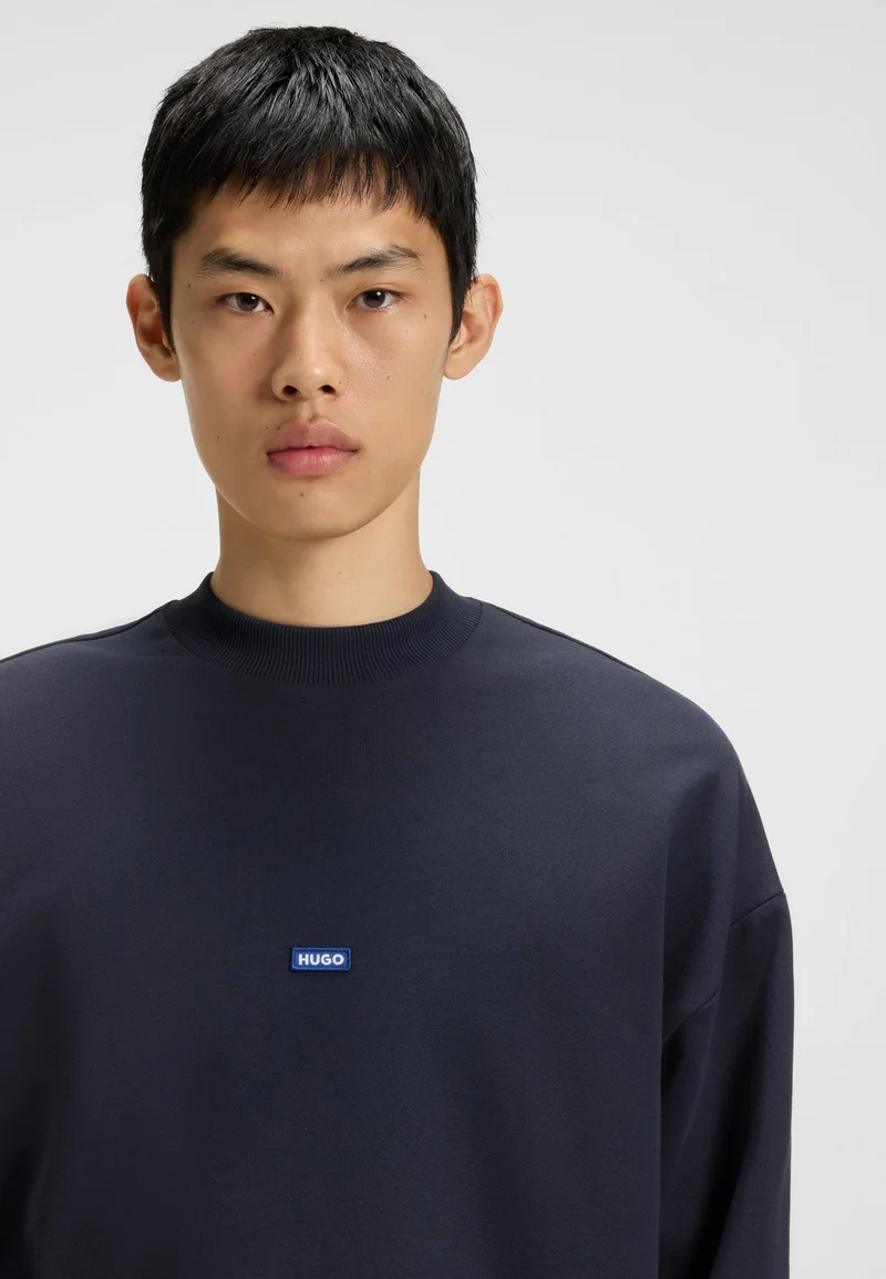 HUGO Dark Blue Cotton-terry sweatshirt with blue logo patch for Men | Best Price UAE