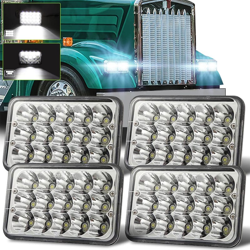 Sakeye Dot Approved 4x6 Inch LED Headlights - 4PCS High Low Sealed Beam Rectangular Headlights for Trucks - Image 1