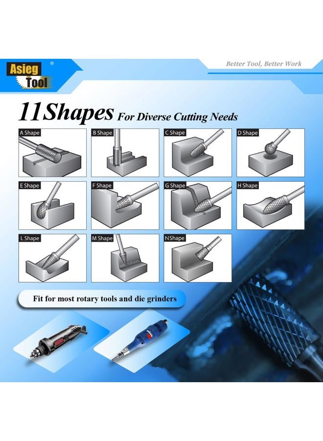 Asieg Tool SA-5 Tungsten Carbide Burr Rotary File Cylindrical Shape Double Cut for Die Grinder Drill Bits 1/4'' Inch Diameter of Shank and 1/2'' Inch Diameter of Cutter 1'' Inch Cutter Length - Image 5