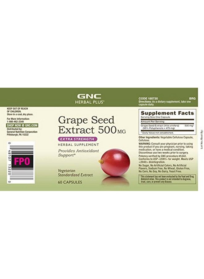 GNC Herbal Plus Grape Seed Extract 500mg Supplement, Extra Strength, Vegetarian, 60 Servings - Image 3