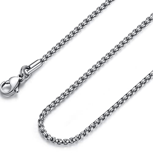 FOSIR Mens Chain Necklaces 3mm Stainless Steel Rolo Chain Necklace for Men and Women Silver Tone Box Chains for Men 24 Inch - Image 1