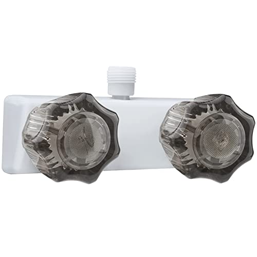EXCELFU RV Shower Faucet, 4" RV Camper Shower Faucet Valve Diverter Replacement with Dual Smoked Acrylic Knobs for Outside and Inside Bathroom (White+Smoke Gray) - Image 1