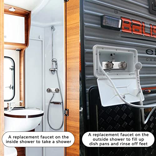EXCELFU RV Shower Faucet, 4" RV Camper Shower Faucet Valve Diverter Replacement with Dual Smoked Acrylic Knobs for Outside and Inside Bathroom (White+Smoke Gray) - Image 2