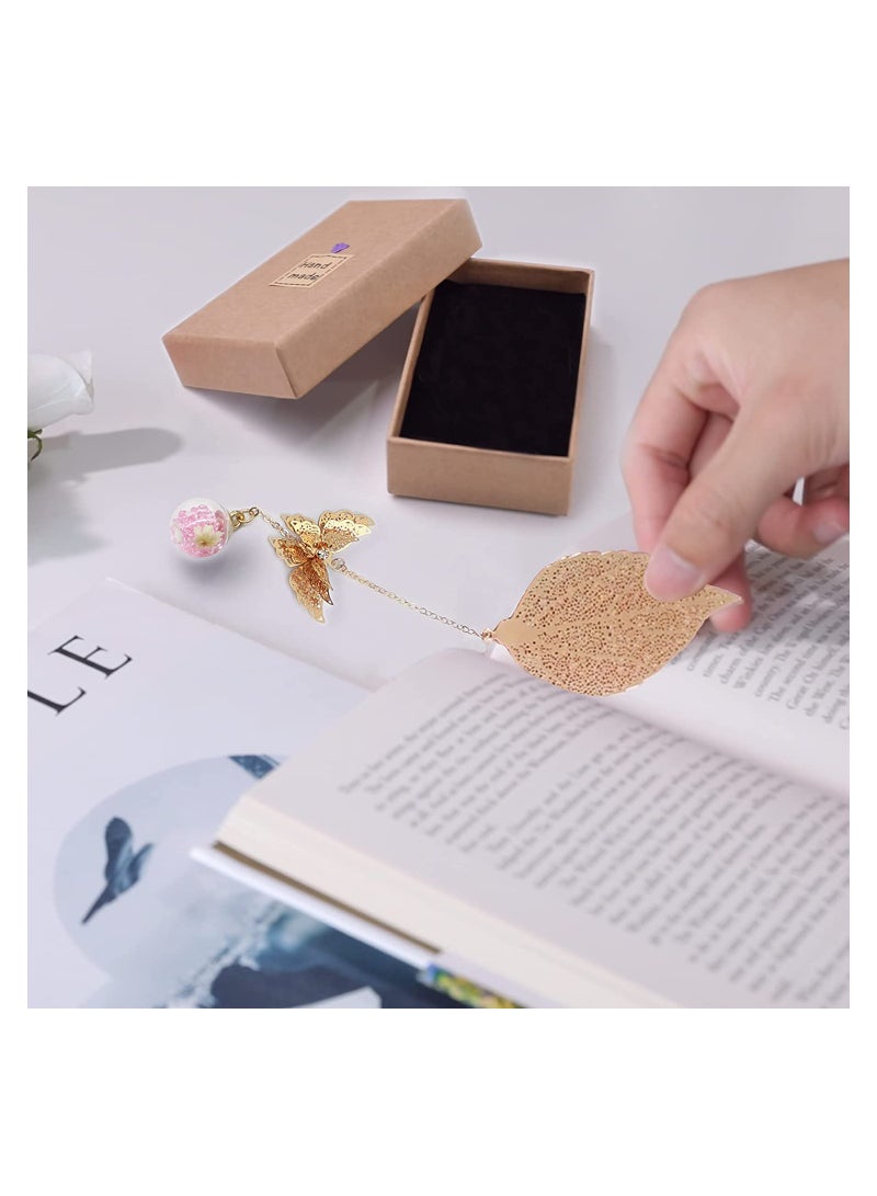 3D Butterfly Metal Bookmarks with Dried Flowers, Handmade Elegant Book Markers, Perfect Women's Gift for Readers and Friends - Image 3