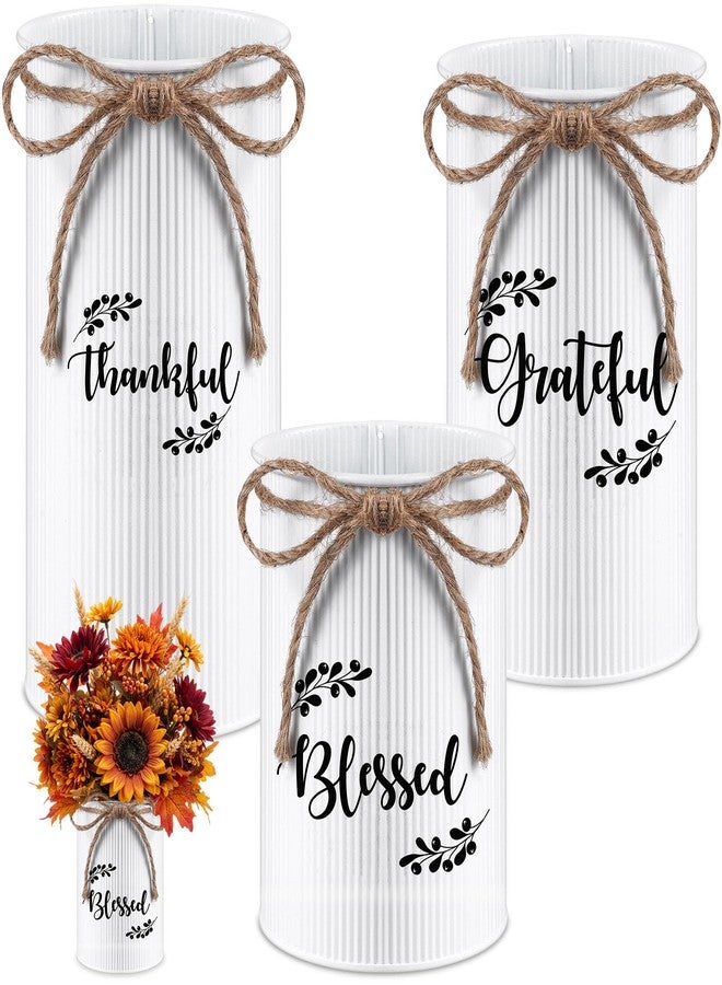 Domensi 3 Pcs Thanksgiving Table Centerpiece Fall Utensil Holder Vases Decor Galvanized Metal for Flowers Vintage Rustic Mason Jar for Thanksgiving Home Farmhouse Harvest Decoration, 3 Styles(White) - Image 1