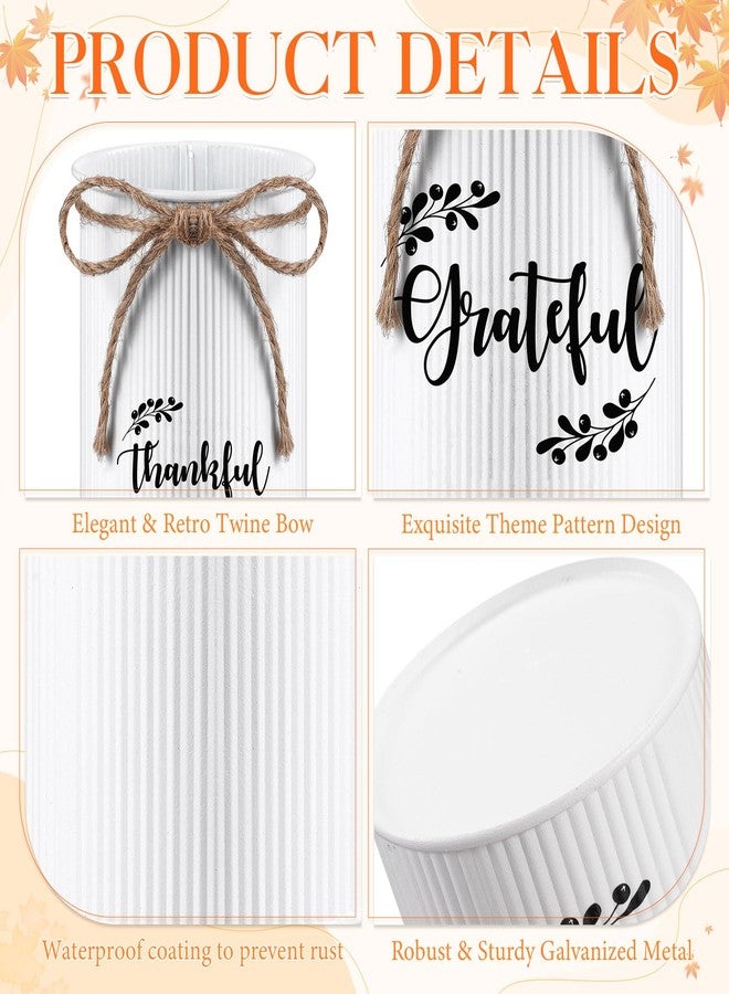 Domensi 3 Pcs Thanksgiving Table Centerpiece Fall Utensil Holder Vases Decor Galvanized Metal for Flowers Vintage Rustic Mason Jar for Thanksgiving Home Farmhouse Harvest Decoration, 3 Styles(White) - Image 4