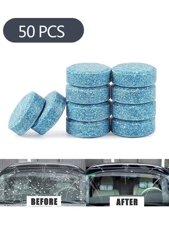 واي جيه أقراص غسيل الزجاج الأمامي للسيارة المكونة من 50 قطعة ، أقراص نظيفة مركزة لسائل ممسحة زجاج السيارة ، تزيل بقع الزجاج - Image 1