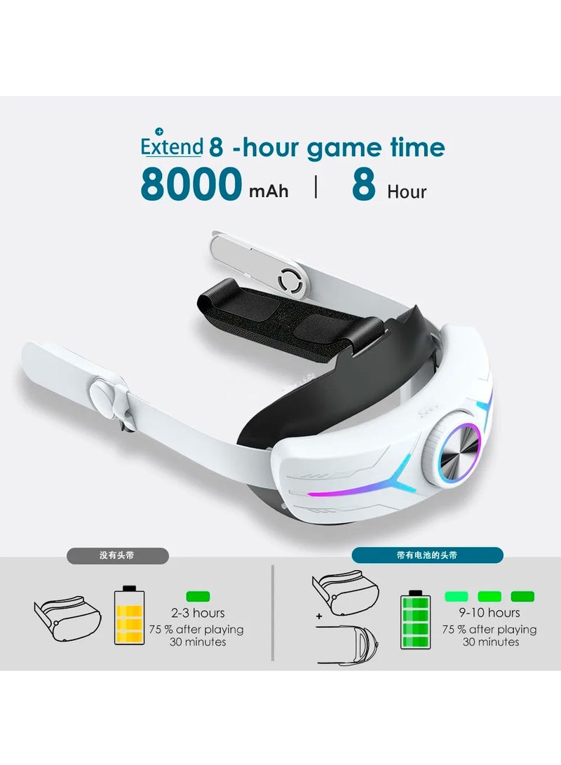 2in1 Charging Head Strap for Oculus Quest 2 Adjustable Alternative 8000mAh Head Strap For Oculus Quest 2 VR Accessories (White) - Image 2