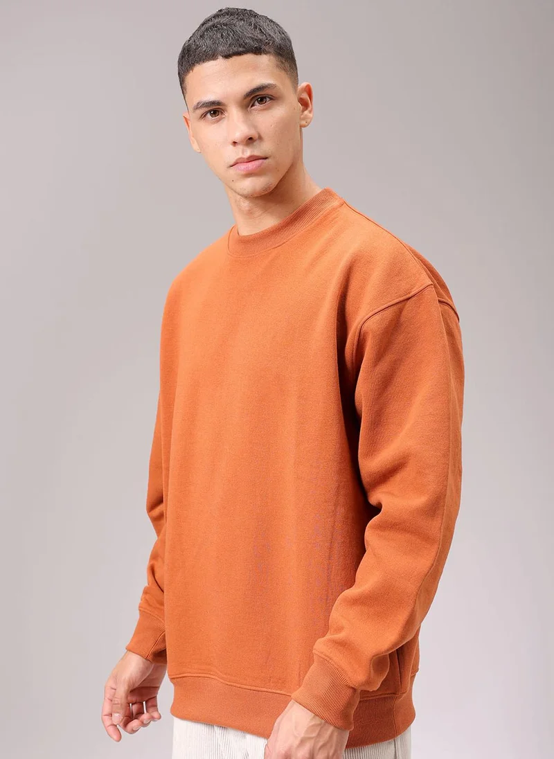 ذا انديان كراج كو Men Oversized Solid Crew Neck Overhead Sweatshirt