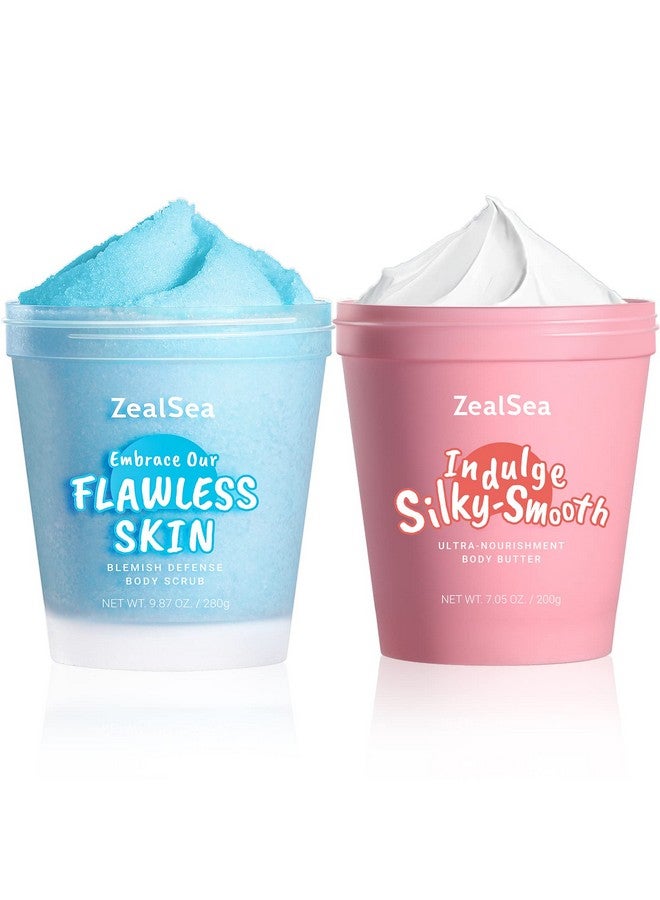 ZealSea ZealSea Body Scrub & Body Butter Set: Dead Sea Salt Exfoliating Natural Body Scrub Moisturizing Brightening Body Hand Legs Foot Scrub 9.88 Oz and Coconut Shea Body Butter 7.05 Oz for Women Men - Image 1