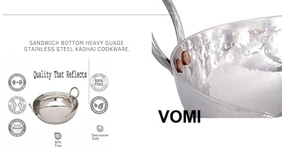 VOMI kadhai Stainless Steel Kadai for Cooking Hammered Design Sandwich Bottom Heavy Gauge Kadhais Wokpan Cookware (3 Litter) - Image 4