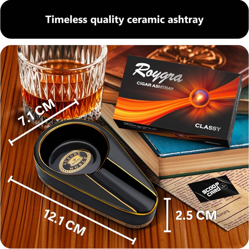 roygra Ceramic Ash Tray, Cigar Ashtray for Outside Patio, Outdoor Ashtray, Cigar Ashtrays for Outdoors with Holder, Cigars Smoking Accessories for Men, Home DÃ©cor, Ashtrays for Smokers Indoor - Black - Image 2