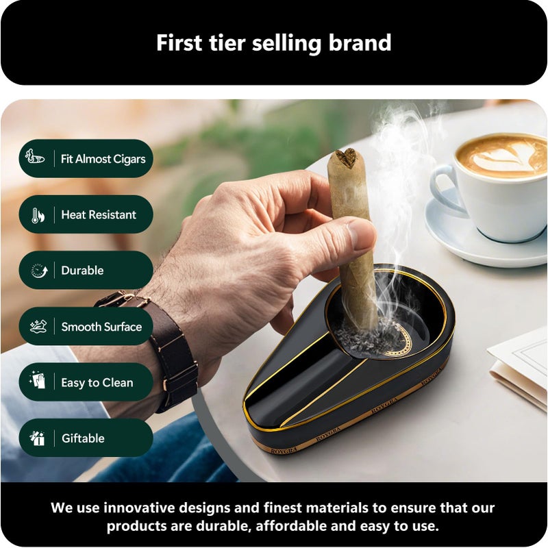 roygra Ceramic Ash Tray, Cigar Ashtray for Outside Patio, Outdoor Ashtray, Cigar Ashtrays for Outdoors with Holder, Cigars Smoking Accessories for Men, Home DÃ©cor, Ashtrays for Smokers Indoor - Black - Image 5