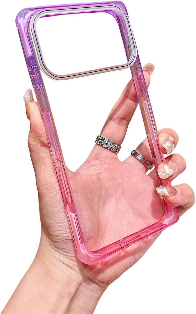 Rectangle Design Gradient Contrast Frame Crystal Clear Compatible with iPhone Case (iPhone 12,Purple Pink) - Image 1