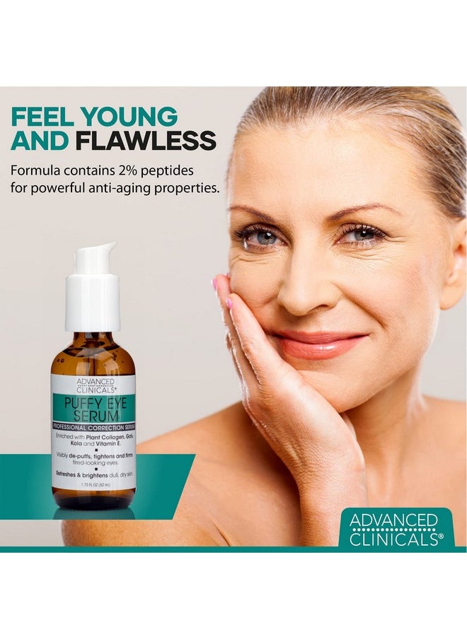 Advanced Clinicals - Puffy Eyes Treatment Eye Serum Anti Aging Brightening & Firming Under Eye Serum With Vitamin E Collagen Gotu Kola Caffeine & Green Tea Helps Hydrate & Calm Puffiness 2Pack - Image 1