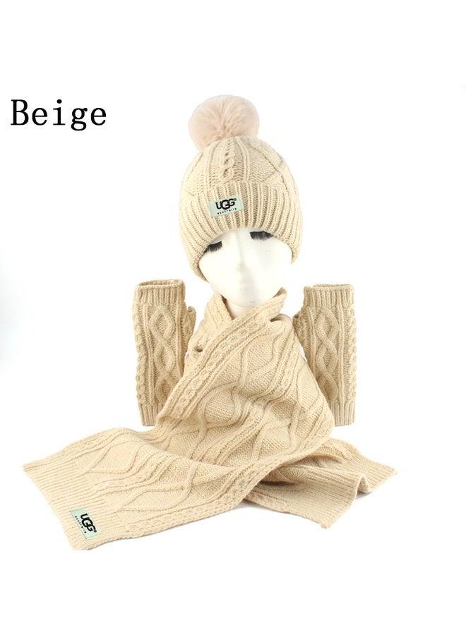 UGG Beige Cable-Knit Winter Set (Beanie, Scarf, and Arm Warmers)
