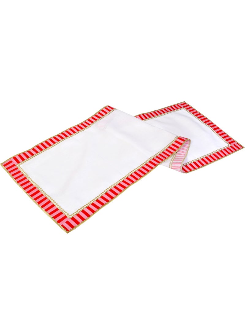 Ge Living - Pink Checkered Embroidered Decorative Candy Runner - Image 1