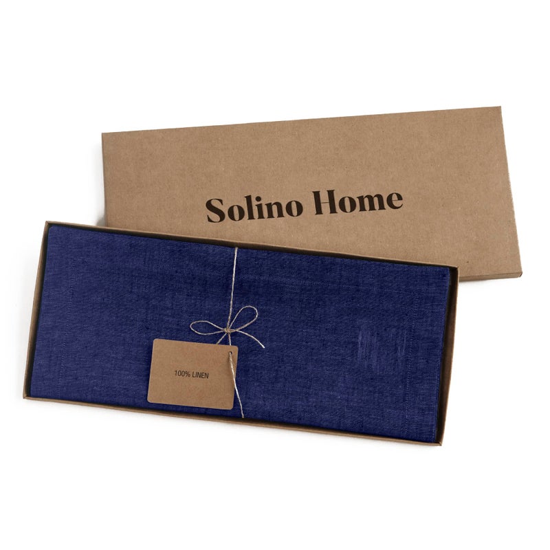 Solino Home Linen Table Runner 108 Inches Long - 100% Pure Linen Chambray Navy Table Runner 14 x 108 Inch - Machine Washable Dining Table Runner for Fall  Thanksgiving  Christmas - Athena - Image 4