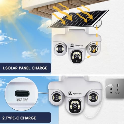 ApnaCam 6MP 4G SIM Solar Powered 3 Lens PTZ Camera | 360° View | Night Vision, Motion Detection & Two-Way Audio | Wireless Outdoor CCTV with Solar Panel | 128GB Storage | Waterproof Security Camera - Image 4