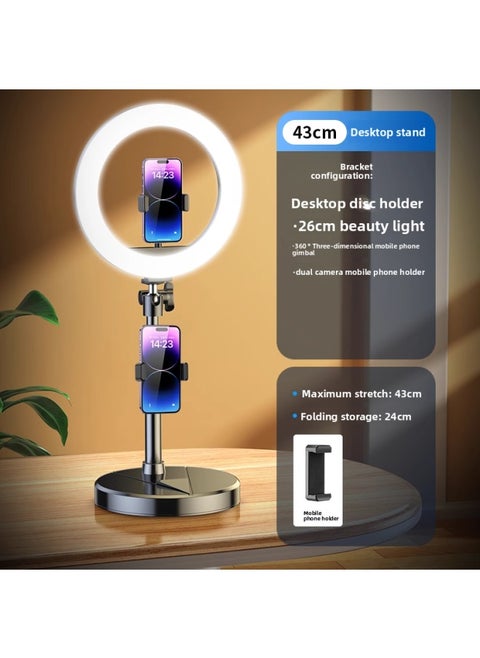 Desktop Photography Special Light Lamp Supplement Bracket Main Soft Light Photography Arrangement Live Shooting Broadcast Small Fill Light Straight-Light Source Color:Desktop Dual Camera + 26cm Beauty Lamp [weighted Version Bracket]