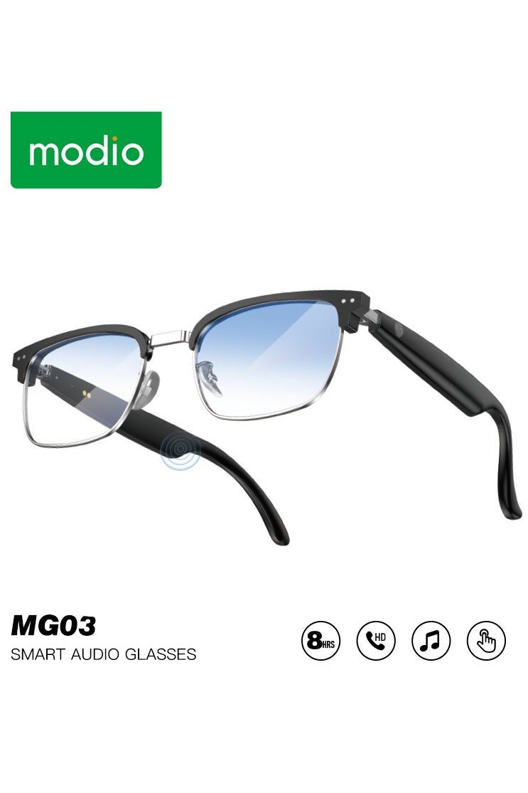 modio Modio MG03 Smart Audio Glasses – Wireless Bluetooth Audio Eyewear With Super Bass Sound, Multi-Purpose Touch Controls, Built-In Microphone, Long-Lasting Battery Life, Lightweight Design for Music, Calls, Sports, and Outdoor Use - Image 1