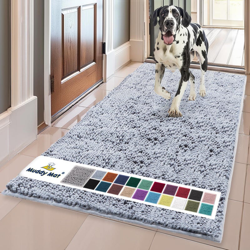 Muddy MatÂ® | Super Absorbent Door Mat Indoor, Microfiber Quick Dry Chenille Entryway Rug, Non-Slip Front Door Mat, Indoor Mats for Entryway, Machine Washable Pet Rug, Baby Blue 24"X60" - Image 1