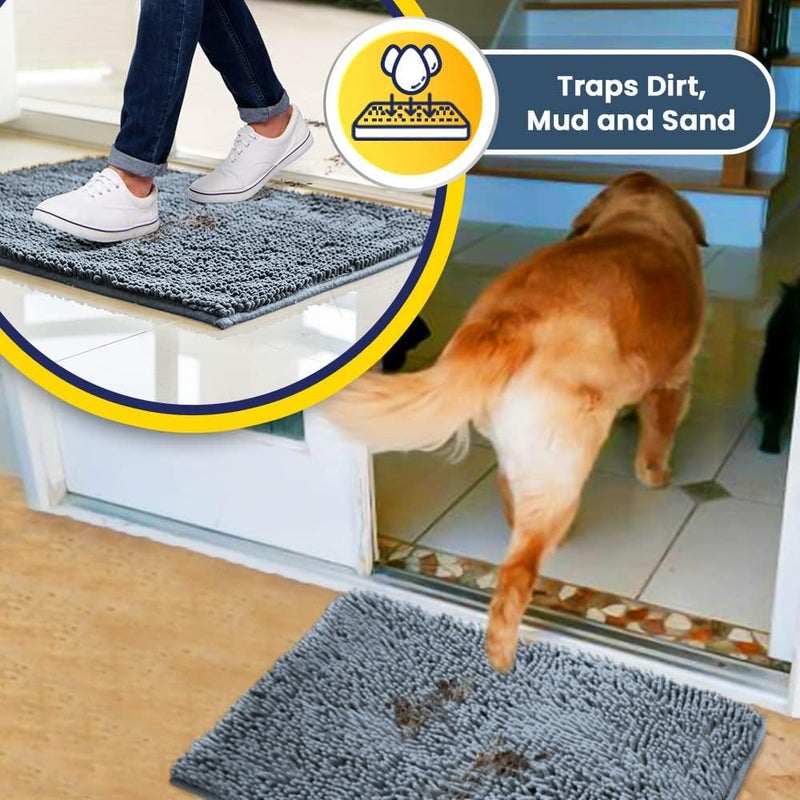 Muddy MatÂ® | Super Absorbent Door Mat Indoor, Microfiber Quick Dry Chenille Entryway Rug, Non-Slip Front Door Mat, Indoor Mats for Entryway, Machine Washable Pet Rug, Baby Blue 24"X60" - Image 3