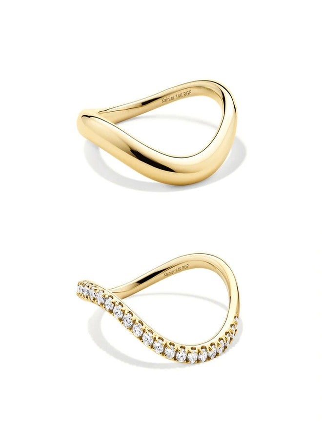 Kainier 2pairs Stacking Rings for Women 1mm 14K Gold Plated CZ V-Shaped Wavy Band Thin Pinky Thumb Stackable Ring Set Dainty Non Tarnish Comfort Fit Size 5 to 10 - Image 1