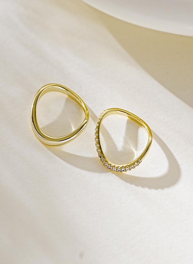 Kainier 2pairs Stacking Rings for Women 1mm 14K Gold Plated CZ V-Shaped Wavy Band Thin Pinky Thumb Stackable Ring Set Dainty Non Tarnish Comfort Fit Size 5 to 10 - Image 5