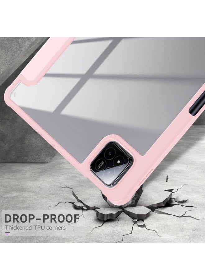 إيفو جراب متوافق مع شاومي باد 7/7 برو 11.2 انش 2024، غطاء رفيع ثلاثي الطيات للحماية من السقوط مع ظهر صلب شفاف وحامل قلم غطاء ذكي مع خاصية التنبيه/السكون التلقائي، وردى - Image 2