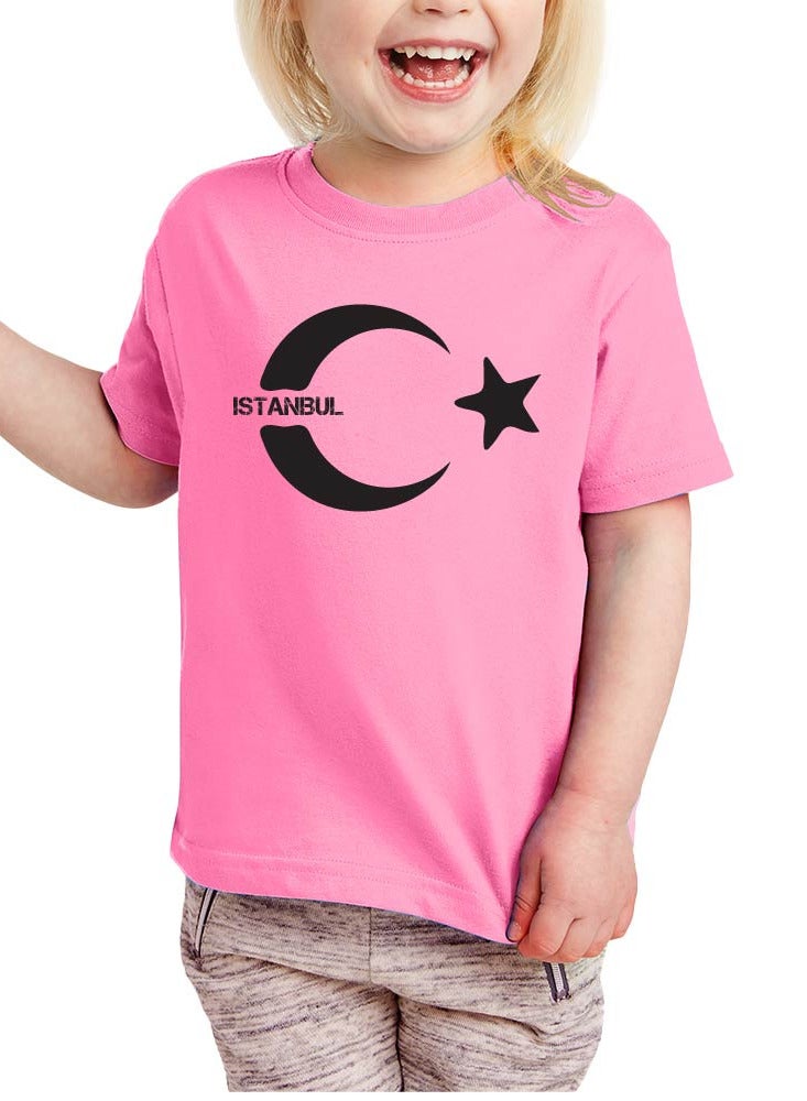 Turkey Girls T-Shirt For Kids | Pink Tee With Istanbul Crescent And Star Print | Soft Cotton Round Neck Short Sleeve | Fun Turkish Design For Little Explorers - Image 1