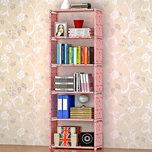 Snazzy 5 Tier Multipurpose Foldable Metal Open Bookshelf, Bookcase, Bookrack, Storage Rack for Home Office Library(Pink Cherry - Image 1