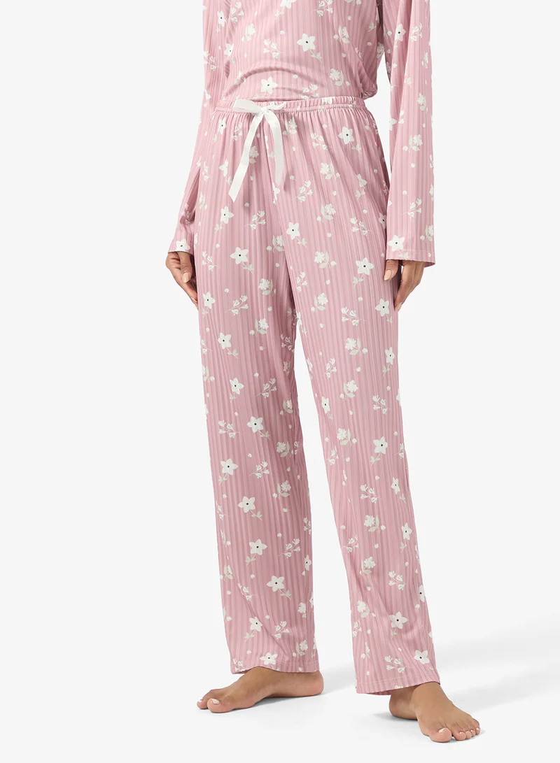 Ginger Ribbed Floral T-shirt & Pyjama Set