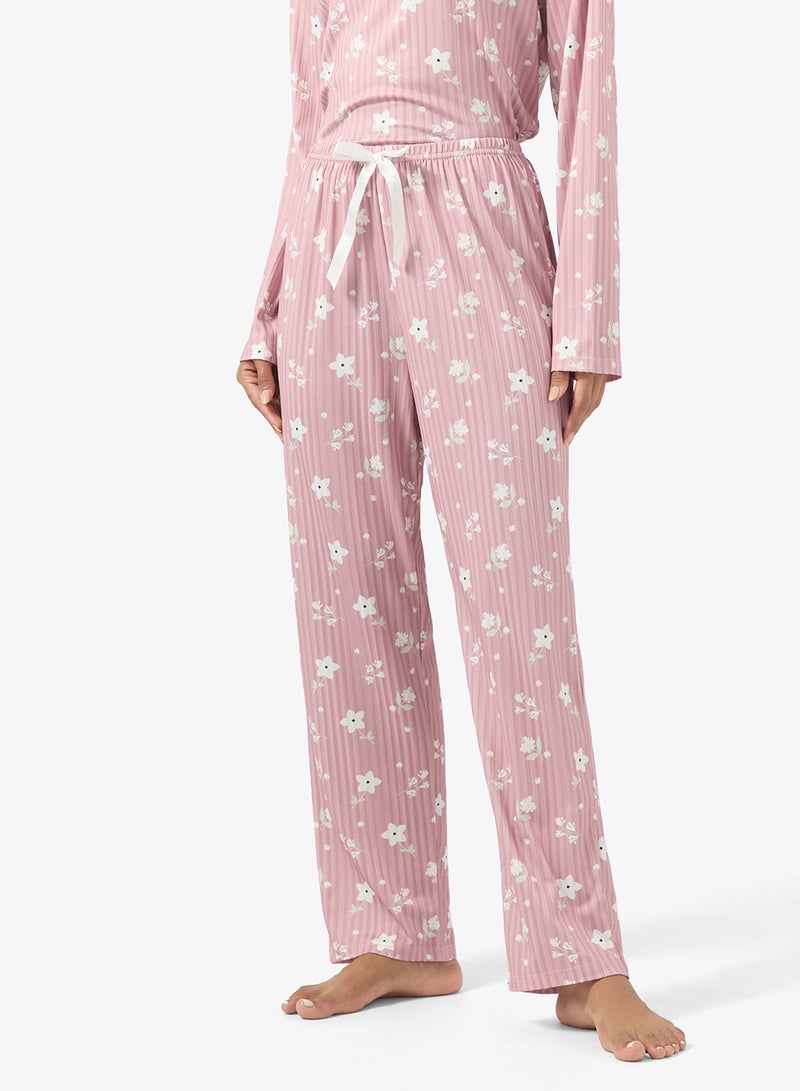 Ginger Ribbed Floral T-shirt & Pyjama Set - Image 4