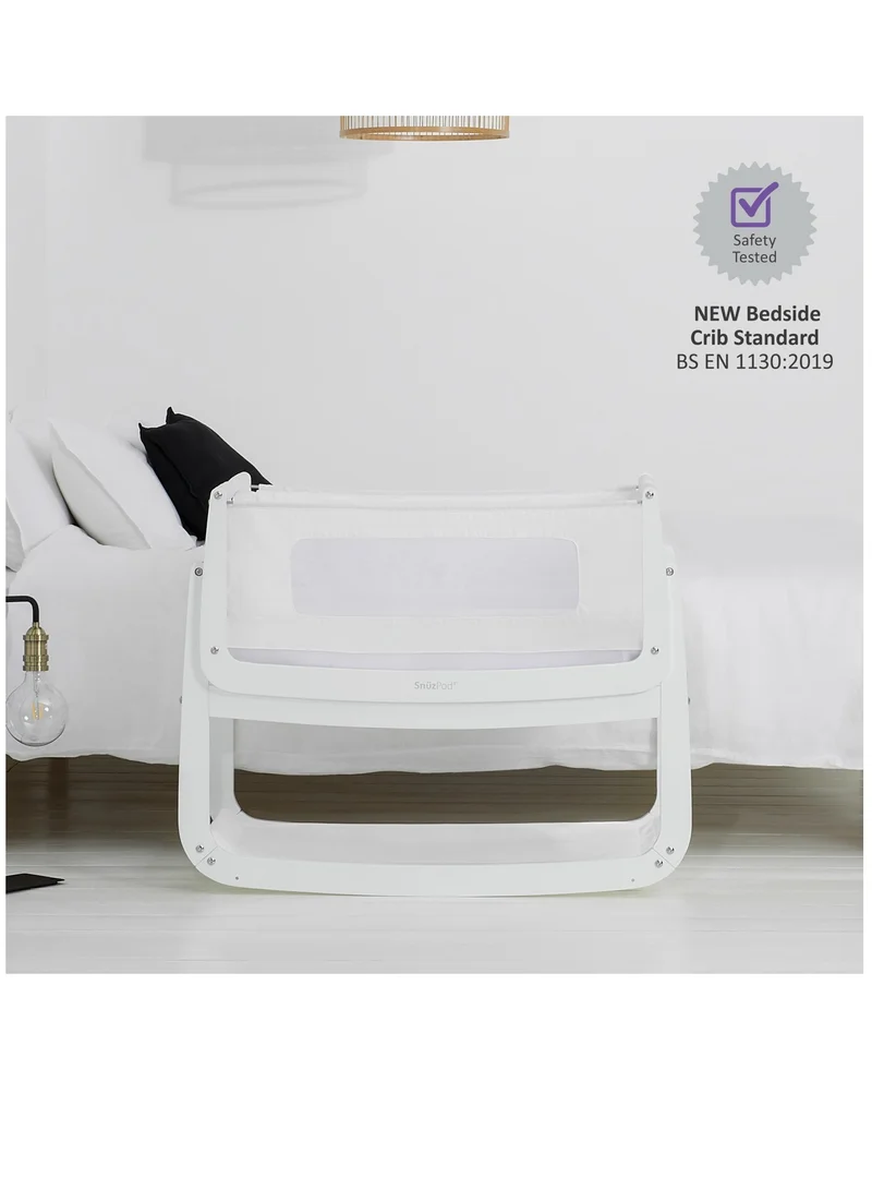 Snuz Pod4 Bedside Crib For Infant And Baby, Increased Air Flow For Better Sleep , 3D Breathable Mattress, Machine Washable Liner, Rocking Stand , Suitable From 0 To 6 Months ( L100 X 49 X H95) - White