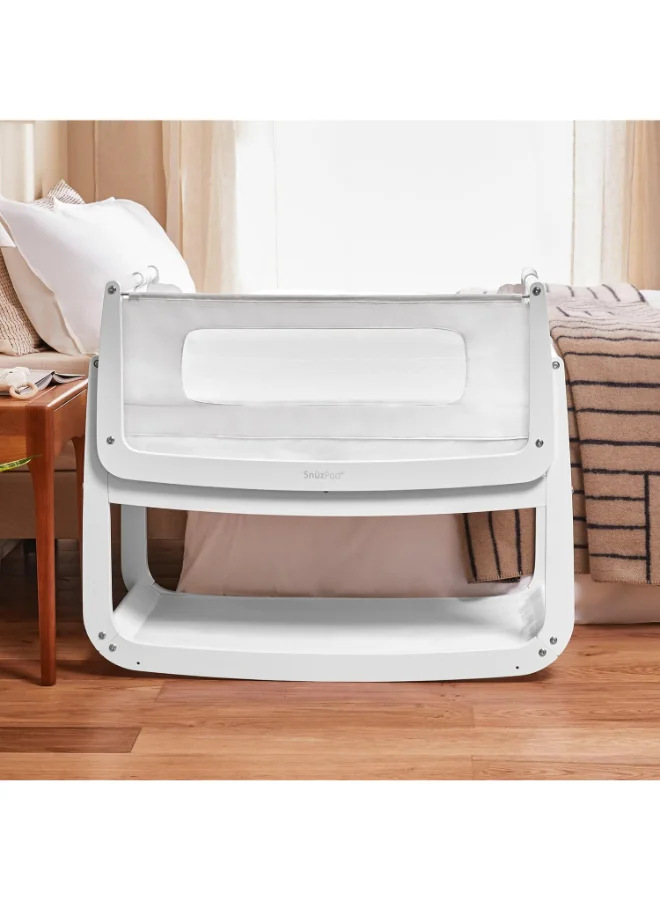 Snuz Pod4 Bedside Crib For Infant And Baby, Increased Air Flow For Better Sleep , 3D Breathable Mattress, Machine Washable Liner, Rocking Stand , Suitable From 0 To 6 Months ( L100 X 49 X H95) - White