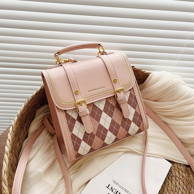 Girl'S Heart Rhombic Contrast Color Girl'S Bag Backpack Cute Korean Style Small Backpack Crossbody Small Schoolbag - Image 2