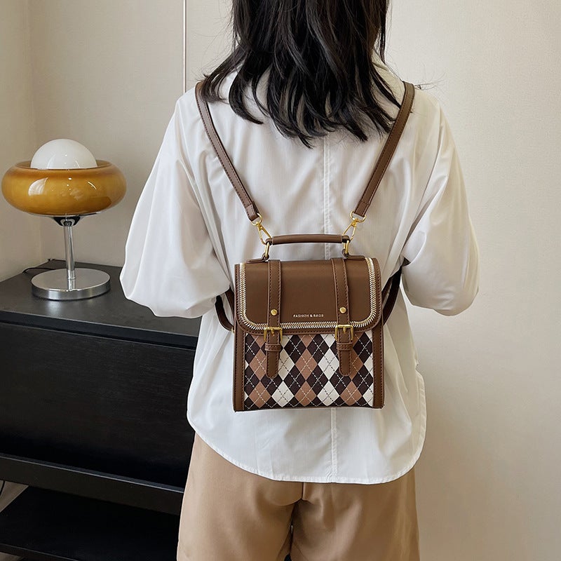 Girl'S Heart Rhombic Contrast Color Girl'S Bag Backpack Cute Korean Style Small Backpack Crossbody Small Schoolbag - Image 5