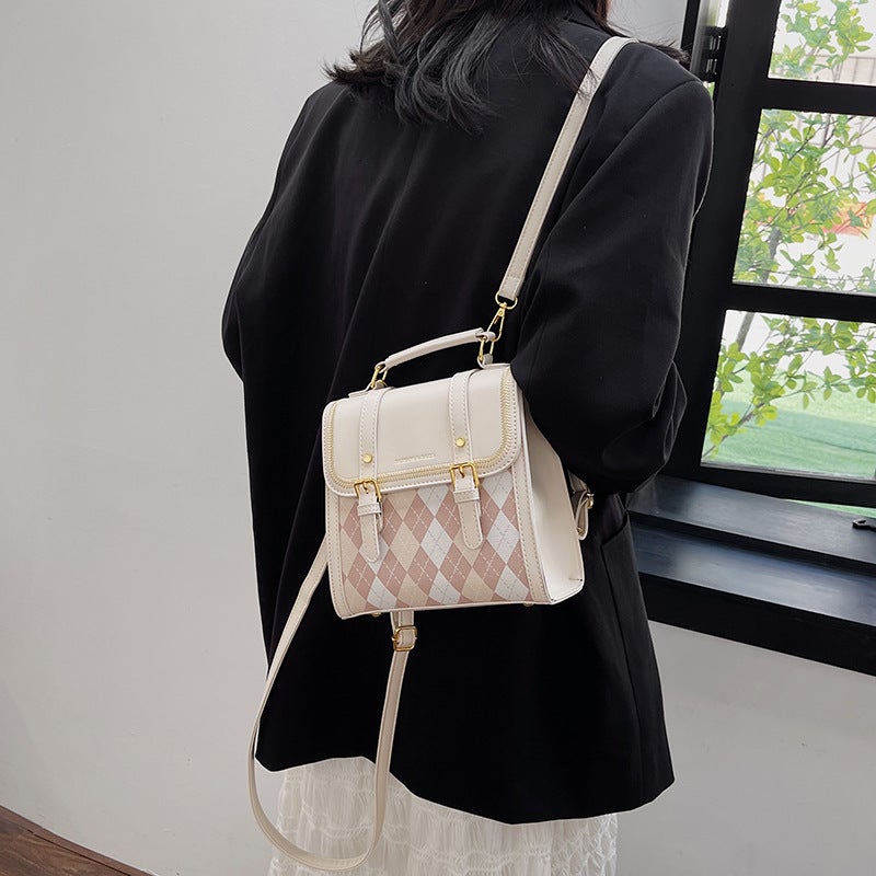 Girl'S Heart Rhombic Contrast Color Girl'S Bag Backpack Cute Korean Style Small Backpack Crossbody Small Schoolbag - Image 4