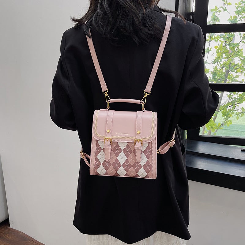 Girl'S Heart Rhombic Contrast Color Girl'S Bag Backpack Cute Korean Style Small Backpack Crossbody Small Schoolbag - Image 3