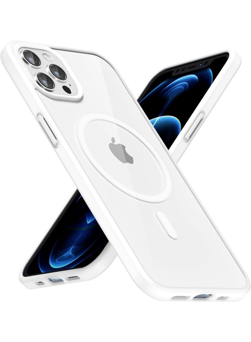أكاليكس جراب مغناطيسي شفاف لهاتف iPhone 12 Pro Max، متوافق مع MagSafe، غطاء فاخر مطلي، جراب هاتف شفاف ناعم مقاوم للصدمات من مادة TPU (أبيض) - Image 1
