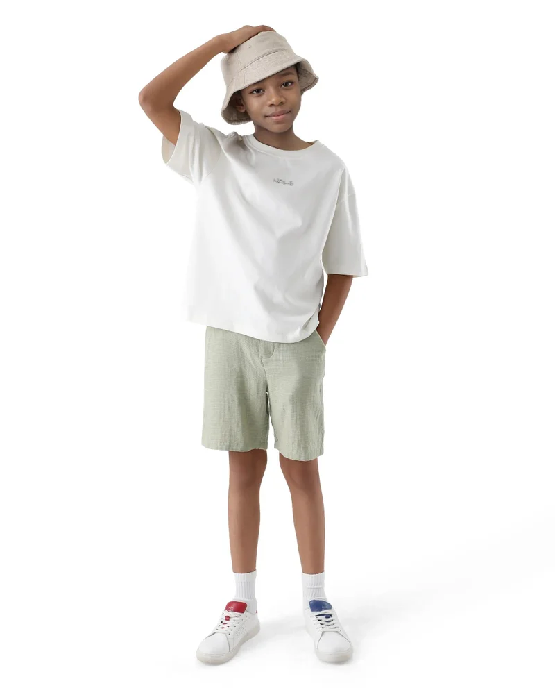 رير ونز Rare Ones Kids Pinto-K Light Green Cotton Fabric Drawstring Closure Regular Fit Shorts