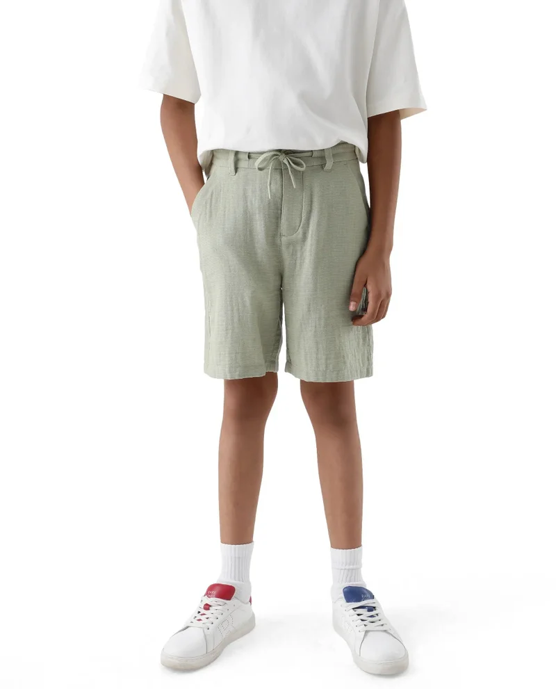 رير ونز Rare Ones Kids Pinto-K Light Green Cotton Fabric Drawstring Closure Regular Fit Shorts